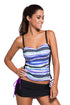 Sexy Bluish Tie Dye Bandeau Tankini Black Skort Set